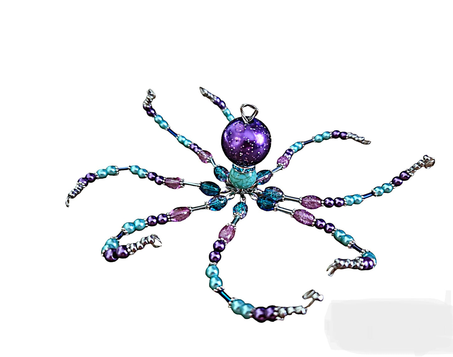 Beaded Octopus. Octopus. Octopus Ornament. Octopus Decor. Purple Aquamarine Silver. Sea Creature Ocean Sea Animal Cephalopod 8 Legs Beach Decor