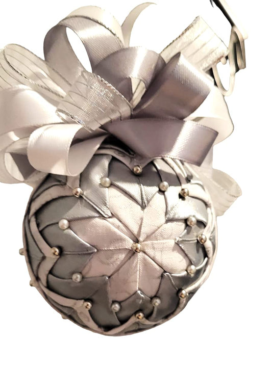 Ornament. Fabric Quilted Ornament. Christmas Ornament. Holiday Ornament. Silver Starburst. Christmas Tree Ornament. Holiday Ornament. Christmas Decor. Holiday Decor.