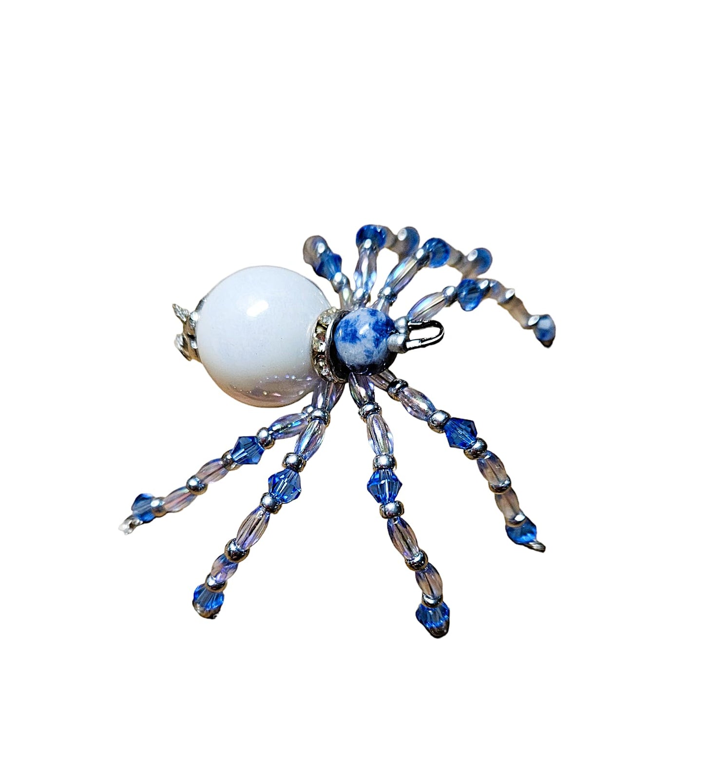 Beaded Spider. Spider. Spider Ornament. Spider Decor. White Blue Silver. Christmas Spider