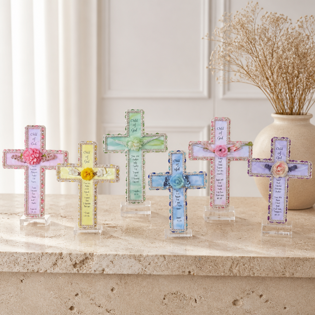 Floral Wooden Cross Keepsake | Child of God Baptism Home Decor | Christening | Confirmation | Religious Gift | Wall Decor