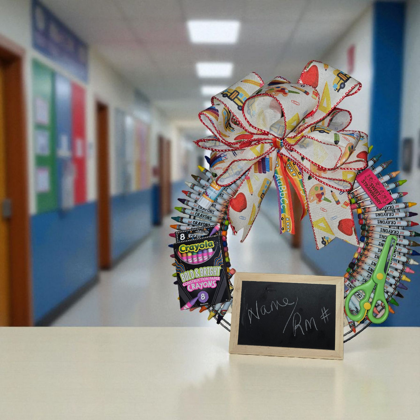 Teacher Wreath. Crayon crayola wreath elementary preschool teacher door wreath Classroom Teacher Appreciation Wreath