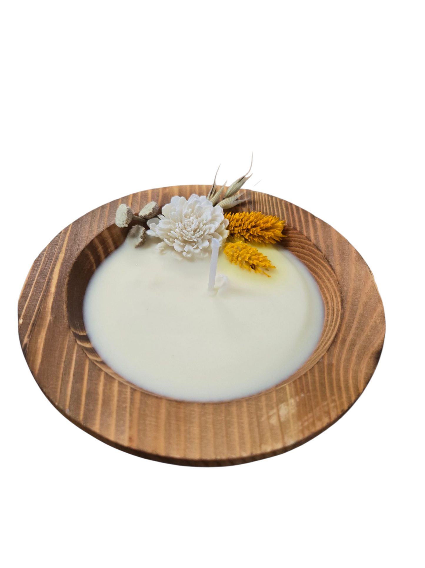 Mountain Lake Dough Bowl Candle 1 Wick Round with Dried Flowers