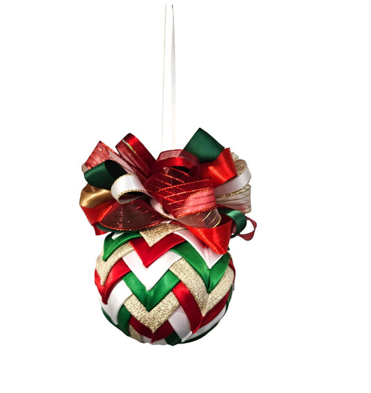 Ornament. Fabric Quilted Ornament. Christmas Ornament. Holiday Ornament. Red Green Gold White Cascade. Christmas Tree Ornament. Holiday Ornament. Holiday Decor. Christmas Decor