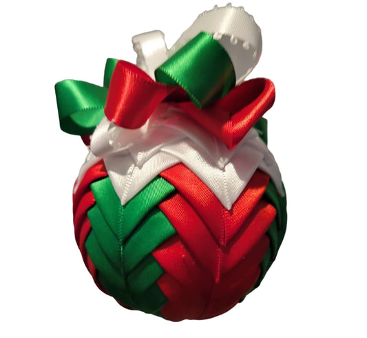 Ornament. Fabric Quilted Ornament. Christmas Ornament. Holiday Ornament. Red Green White Cascade