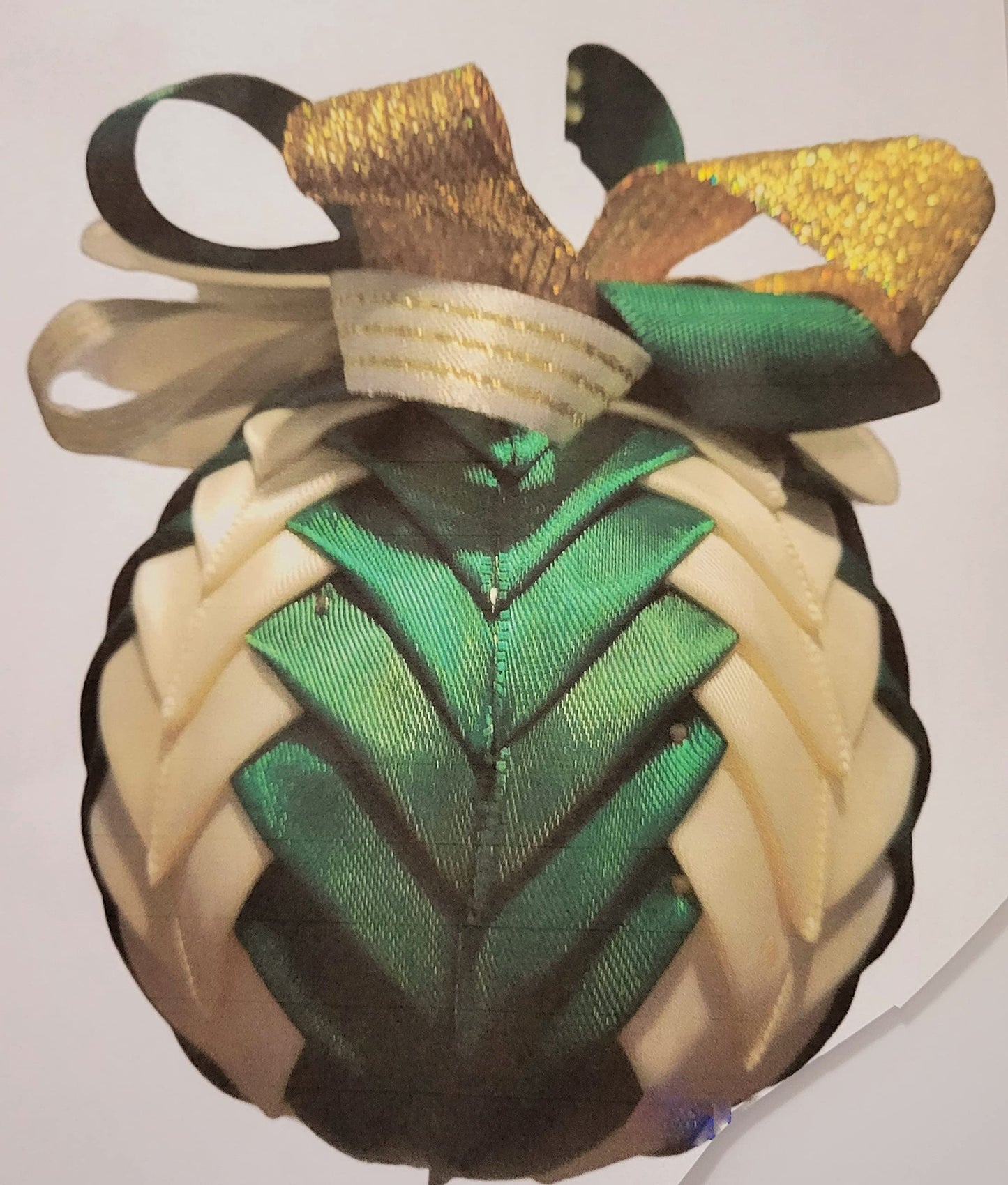 Ornament. Fabric Quilted Ornament. Christmas Ornament. Holiday Ornament. Green White Cascade