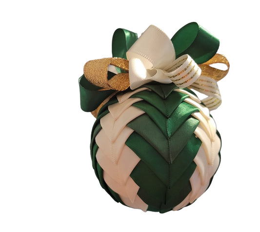 Ornament. Fabric Quilted Ornament. Christmas Ornament. Holiday Ornament. Green White Cascade