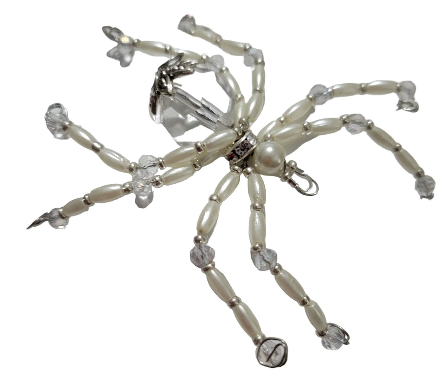 Beaded Spider. Spider. Spider Ornament. Spider Decor. White and Silver. Christmas Spider