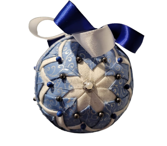 Ornament. Fabric Quilted Ornament. Christmas Ornament. Holiday Ornament. Blue Tones