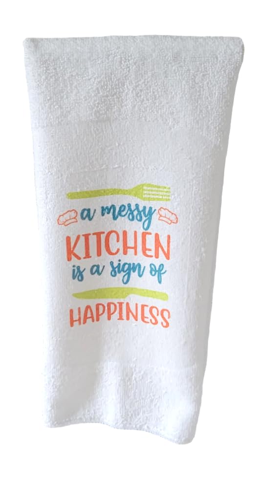 Kitchen Hand Towel. Hand Towel. Gift. Gag Gift. Funny Print. A Messy Kitchen Is a Sign of Happiness