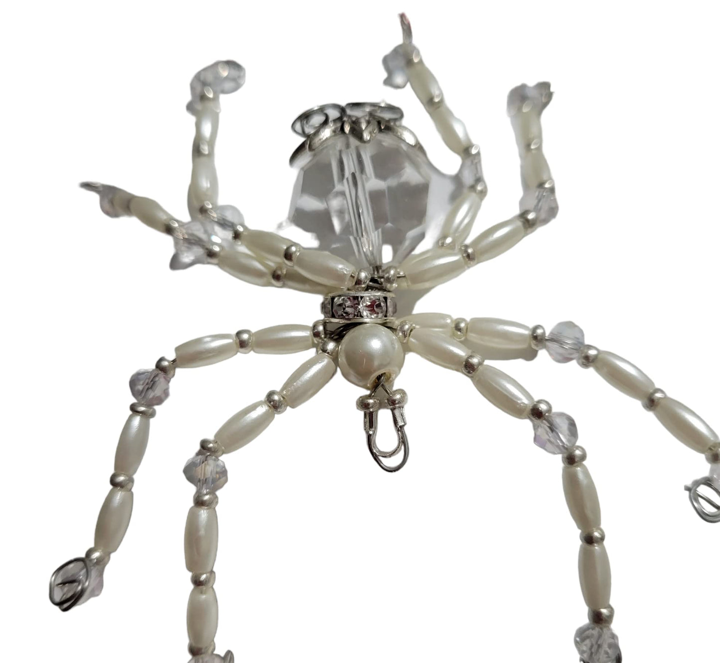 Beaded Spider. Spider. Spider Ornament. Spider Decor. White and Silver. Christmas Spider