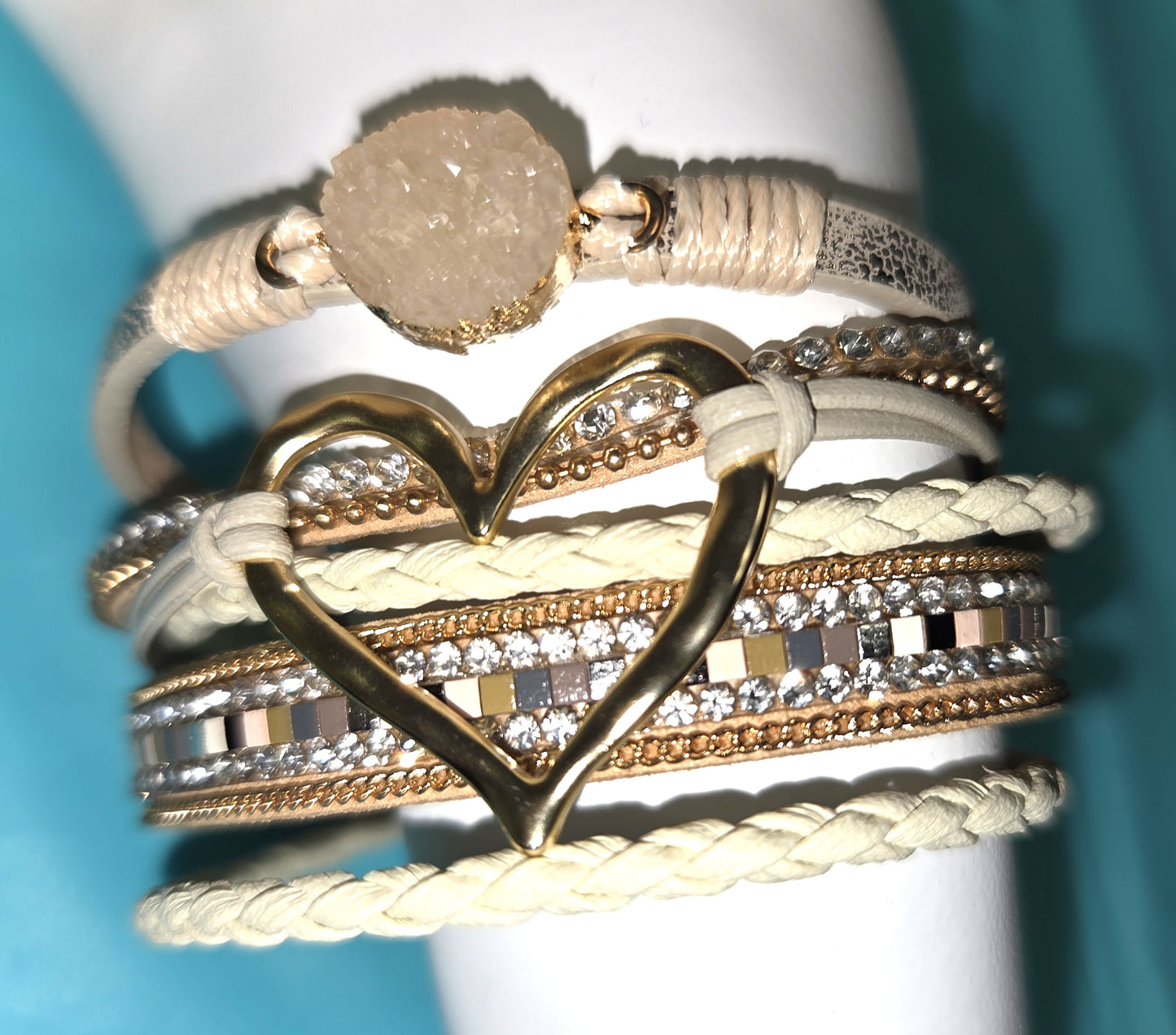 Multi Strand Boho Bracelet Khaki/Cream/Tan Tones