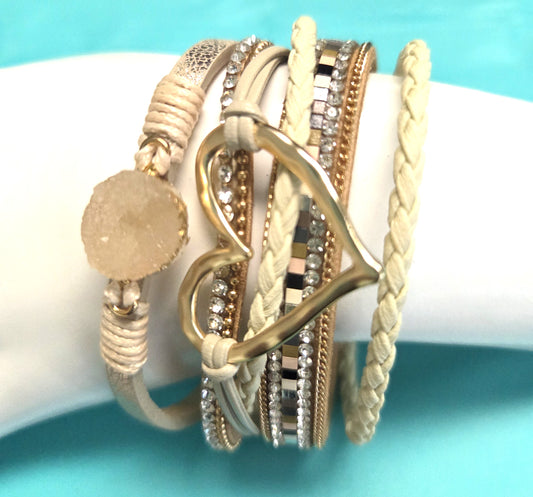 Multi Strand Boho Bracelet Khaki/Cream/Tan Tones