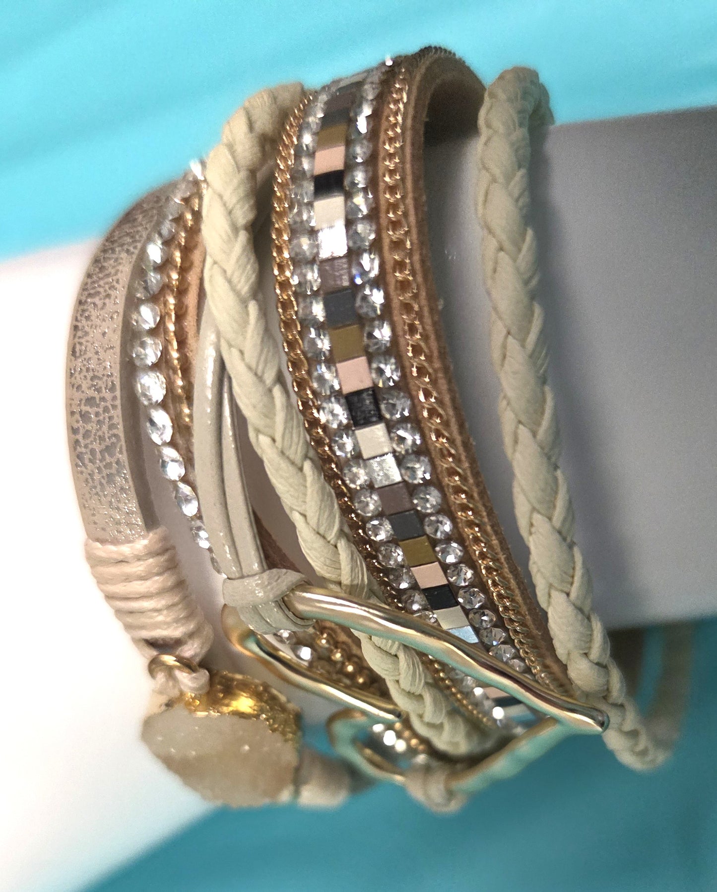 Multi Strand Boho Bracelet Khaki/Cream/Tan Tones