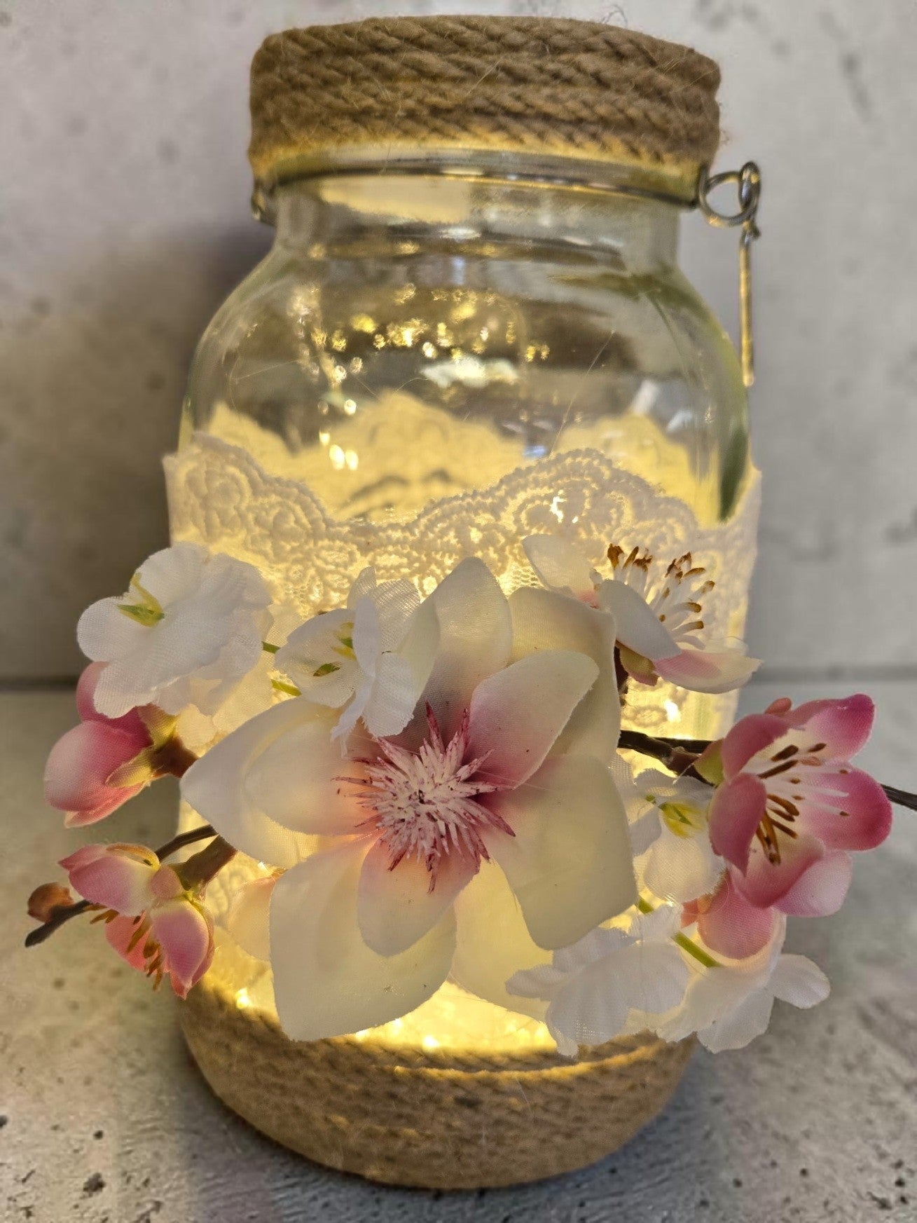 Rustic Lighted Mason Jar | Floral | Centerpiece | String Lights | Home Decor | Events
