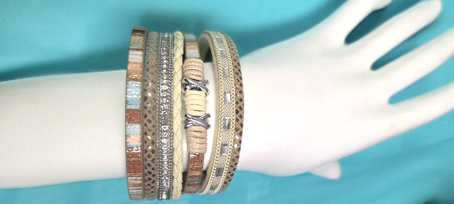 Multi Strand Boho Bracelet Beige