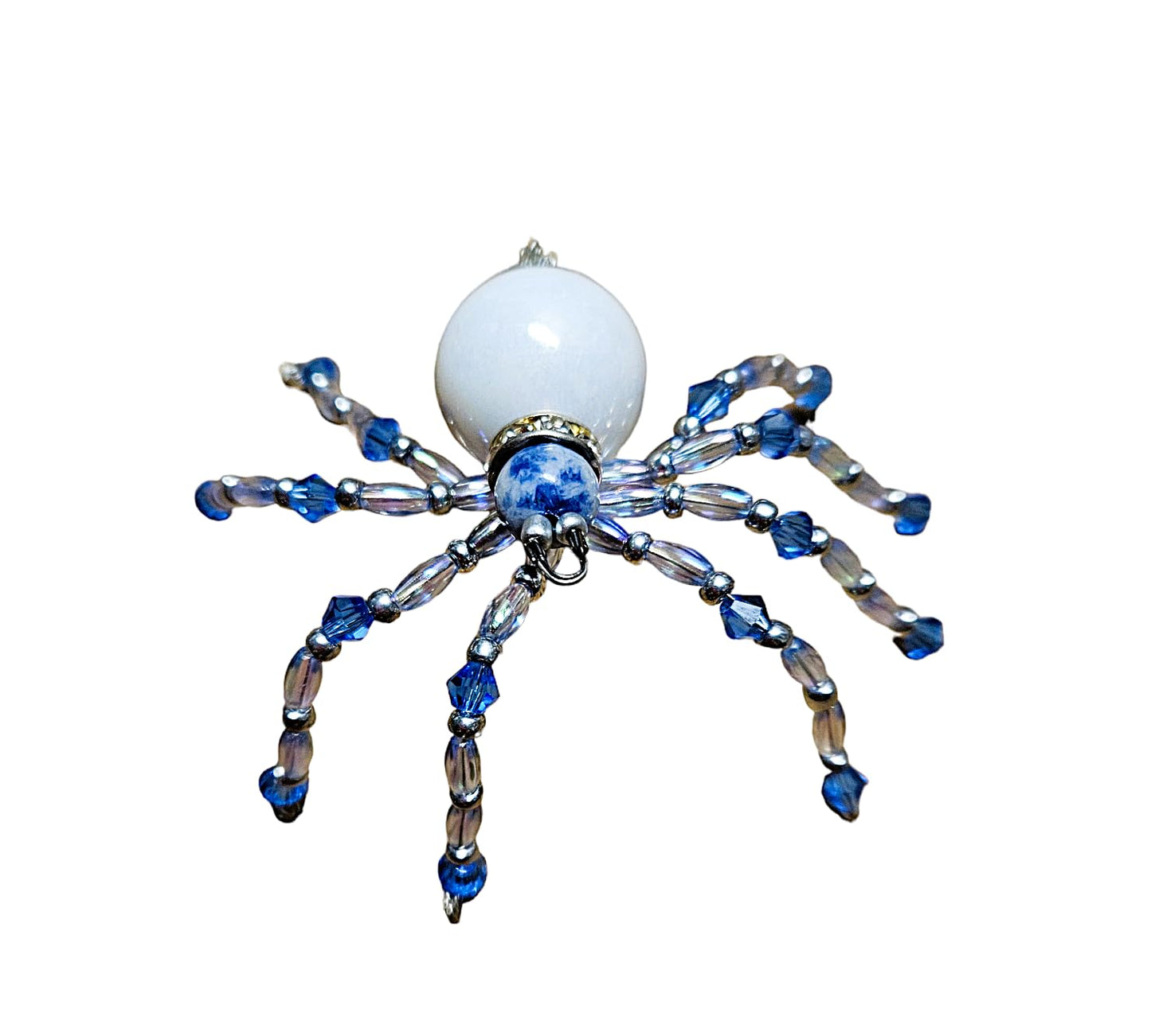 Beaded Spider. Spider. Spider Ornament. Spider Decor. White Blue Silver. Christmas Spider
