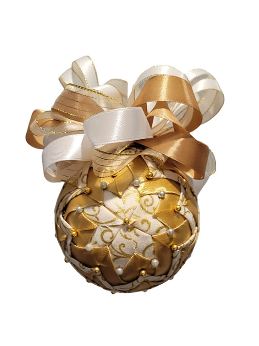 Ornament. Fabric Quilted Ornament. Christmas Ornament. Holiday Ornament. Gold Starburst. Christmas Tree Ornament. Holiday Ornament. Christmas Decor. Holiday Decor.