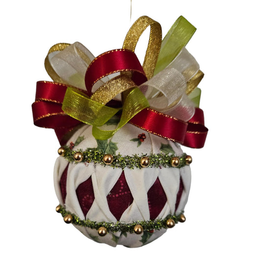 Ornament. Fabric Quilted Ornament. Christmas Ornament. Holiday Ornament. Holly Berry Ornament Christmas Tree Ornament. Holiday Ornament. Christmas Decor. Holiday Decor.