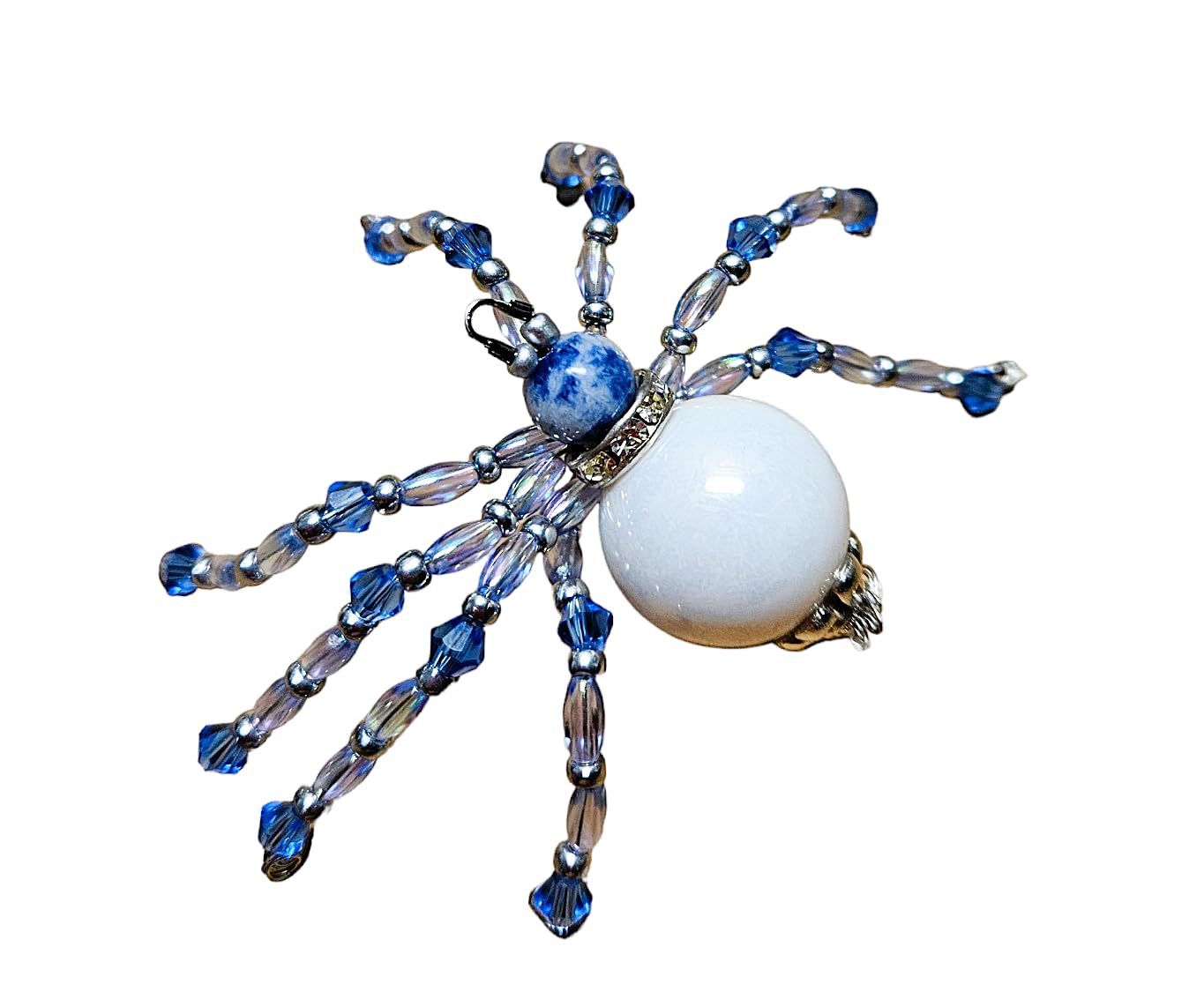Beaded Spider. Spider. Spider Ornament. Spider Decor. White Blue Silver. Christmas Spider