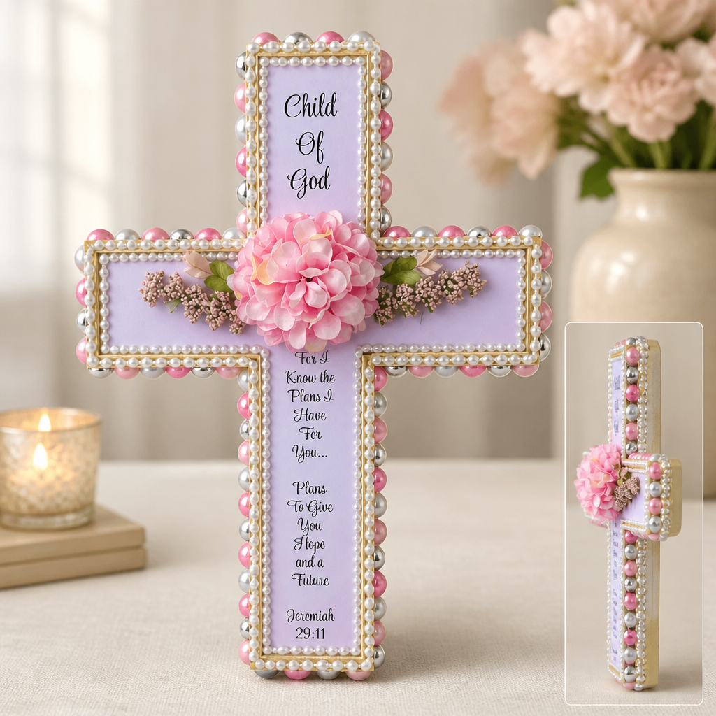 Floral Wooden Cross Keepsake | Child of God Baptism Home Decor | Christening | Confirmation | Religious Gift | Wall Decor