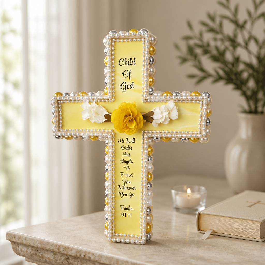 Floral Wooden Cross Keepsake | Child of God Baptism Home Decor | Christening | Confirmation | Religious Gift | Wall Decor