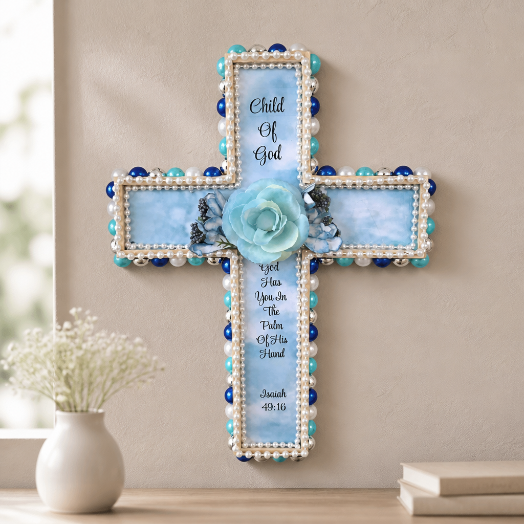 Floral Wooden Cross Keepsake | Child of God Baptism Home Decor | Christening | Confirmation | Religious Gift | Wall Decor