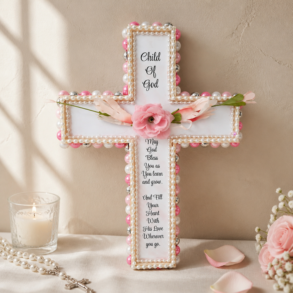 Floral Wooden Cross Keepsake | Child of God Baptism Home Decor | Christening | Confirmation | Religious Gift | Wall Decor