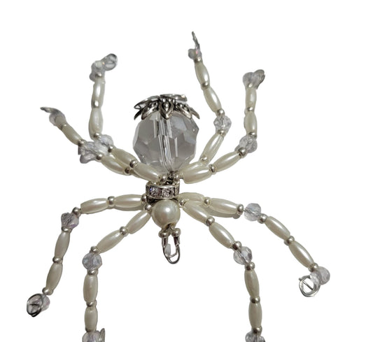 Beaded Spider. Spider. Spider Ornament. Spider Decor. White and Silver. Christmas Spider