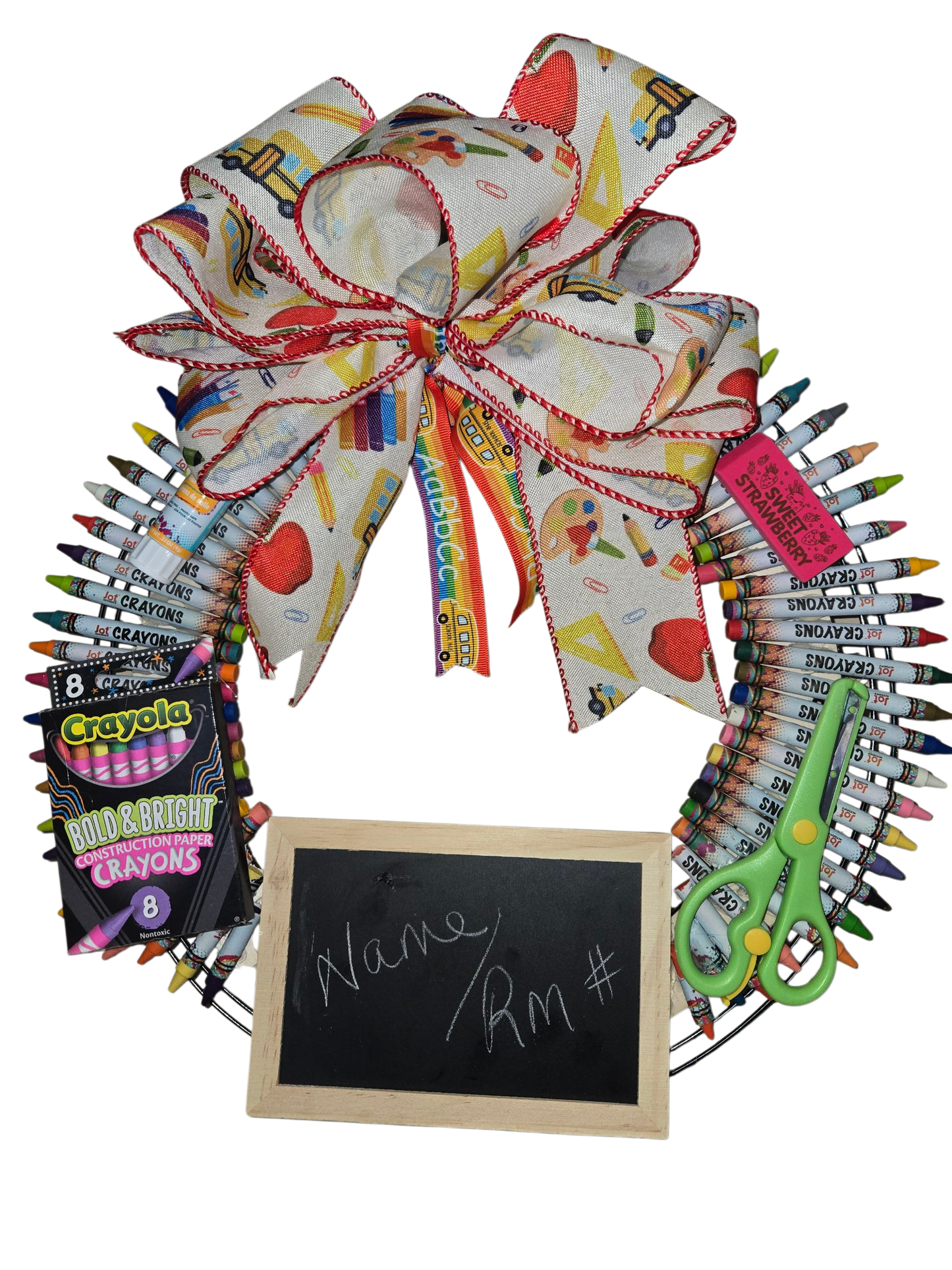 Teacher Wreath.  Crayon crayola wreath elementary preschool teacher door wreath Classroom Teacher Appreciation Wreath