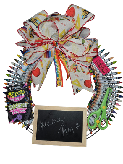 Teacher Wreath.  Crayon crayola wreath elementary preschool teacher door wreath Classroom Teacher Appreciation Wreath
