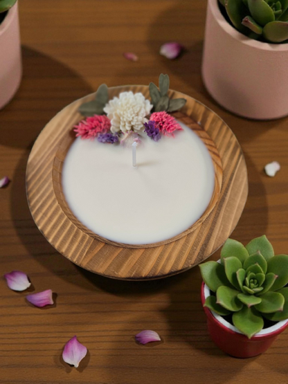 Seaside Getaway Dough Bowl Candle 1 Wick Round with Dried Flowers