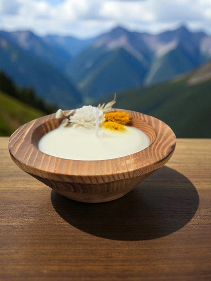 Mountain Lake Dough Bowl Candle 1 Wick Round with Dried Flowers