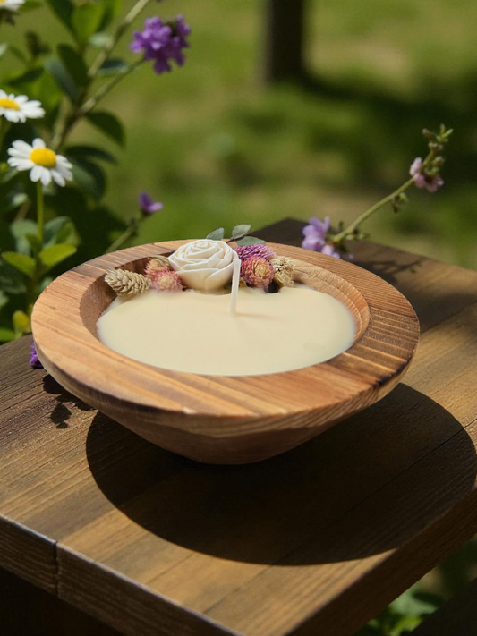 Home Sweet Home Dough Bowl Candle 1 Wick Round with Dried Flowers