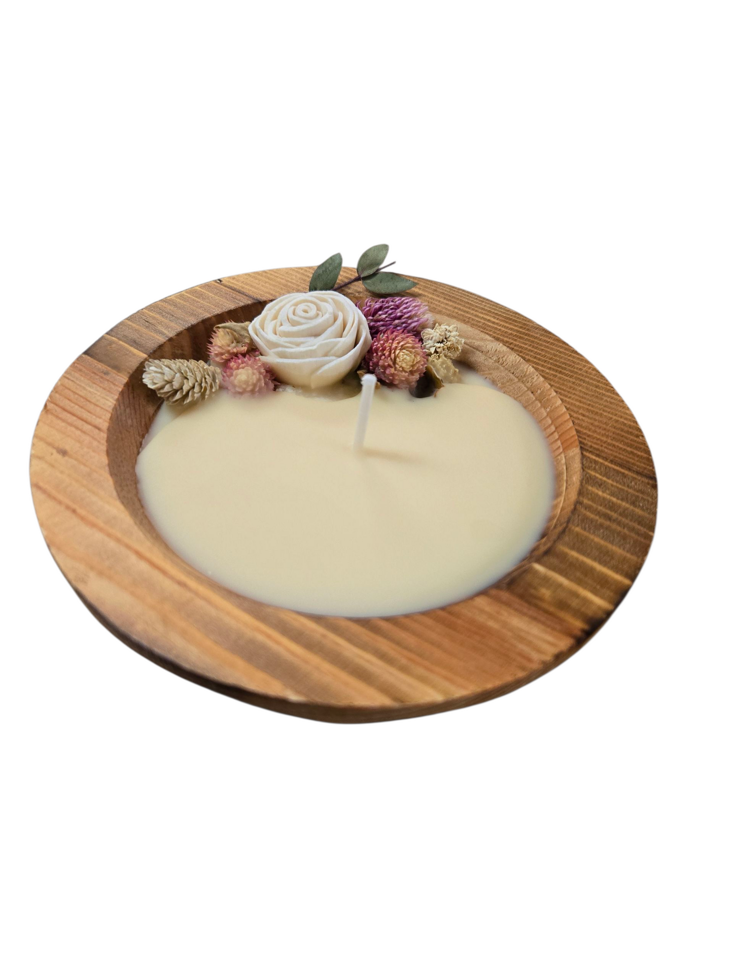 Home Sweet Home Dough Bowl Candle 1 Wick Round with Dried Flowers