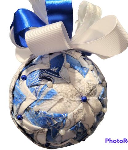 Ornament. Fabric Quilted Ornament. Christmas Ornament. Holiday Ornament. Blue Tones