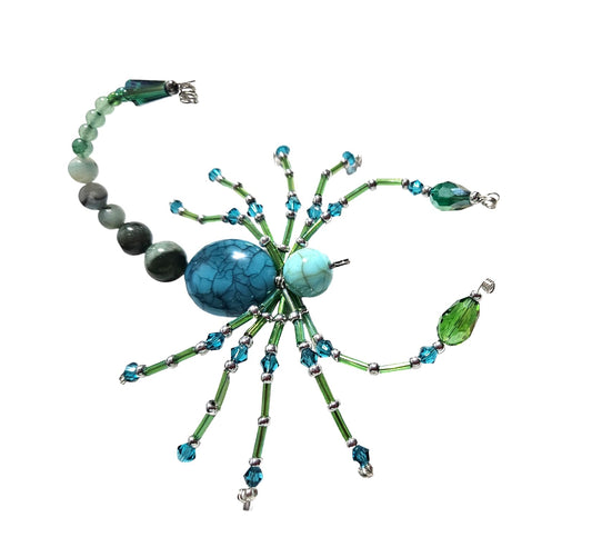 Beaded Scorpion. Scorpion. Scorpion Ornament. Scorpion Decor. Turquioise Silver Beads Arachnid