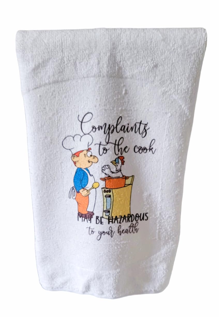 Kitchen Hand Towel. Hand Towel. Gift. Gag Gift. Funny Print. "Complaints To The Cook May Be Hazardous To Your Health"