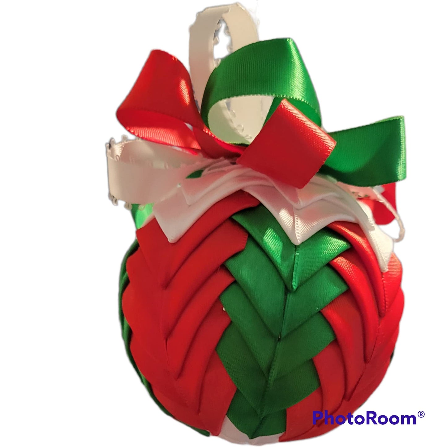 Ornament. Fabric Quilted Ornament. Christmas Ornament. Holiday Ornament. Red Green White Cascade