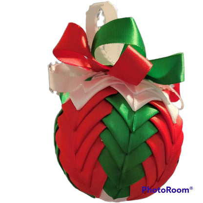 Ornament. Fabric Quilted Ornament. Christmas Ornament. Holiday Ornament. Red Green White Cascade