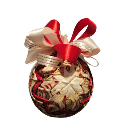 Ornament. Fabric Quilted Ornament. Christmas Ornament. Holiday Ornament. Printed and Ivory Fabric