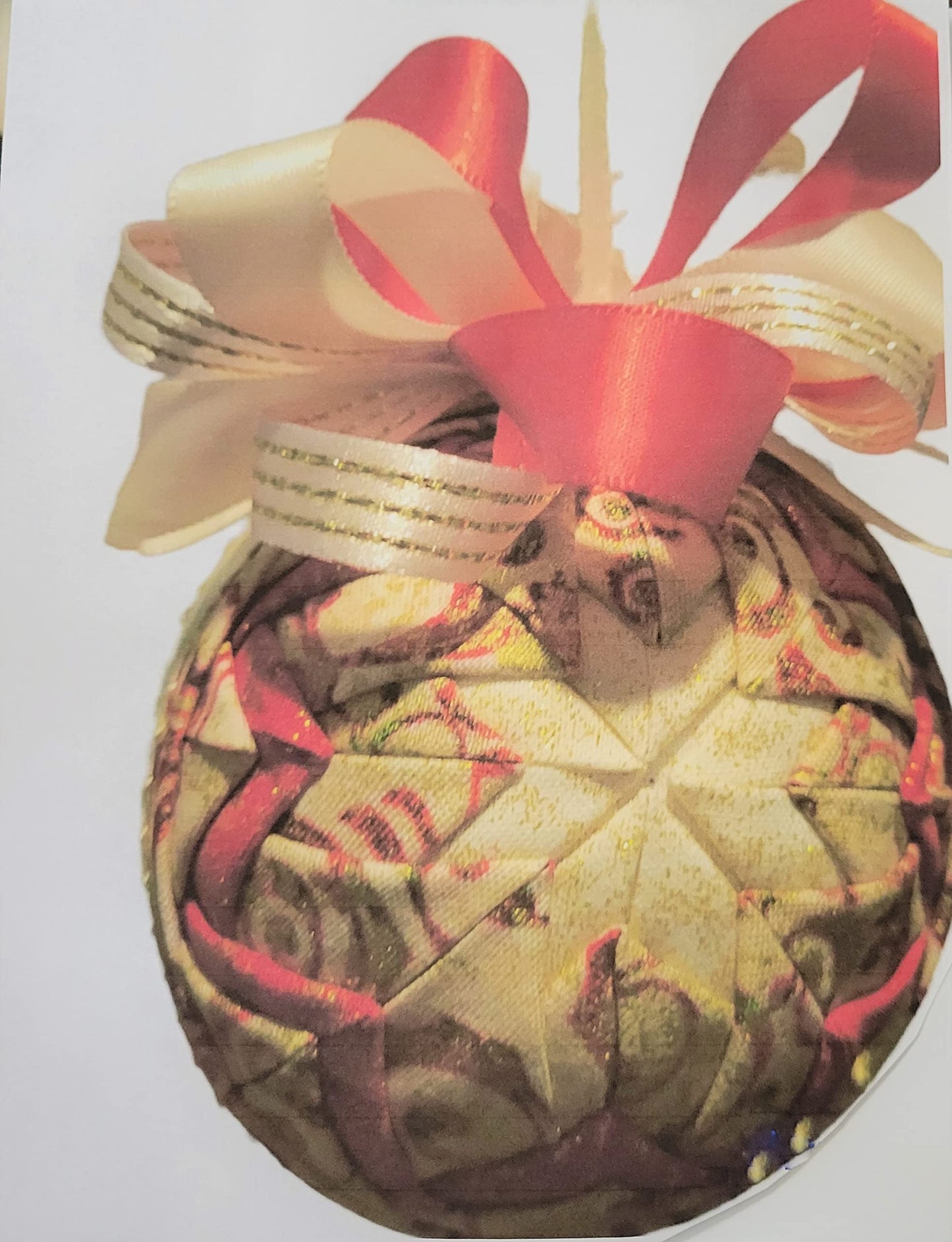 Ornament. Fabric Quilted Ornament. Christmas Ornament. Holiday Ornament. Printed and Ivory Fabric