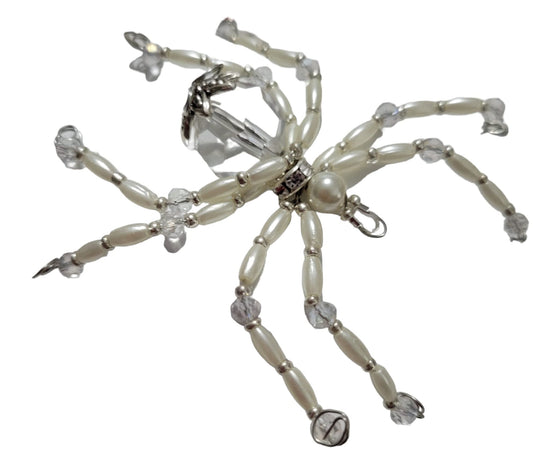 Beaded Spider. Spider. Spider Ornament. Spider Decor. White and Silver. Christmas Spider