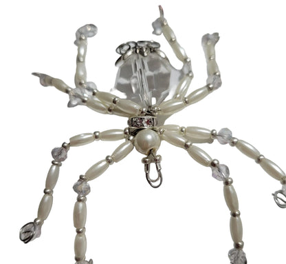 Beaded Spider. Spider. Spider Ornament. Spider Decor. White and Silver. Christmas Spider