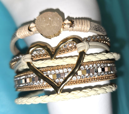 Multi Strand Boho Bracelet Khaki/Cream/Tan Tones