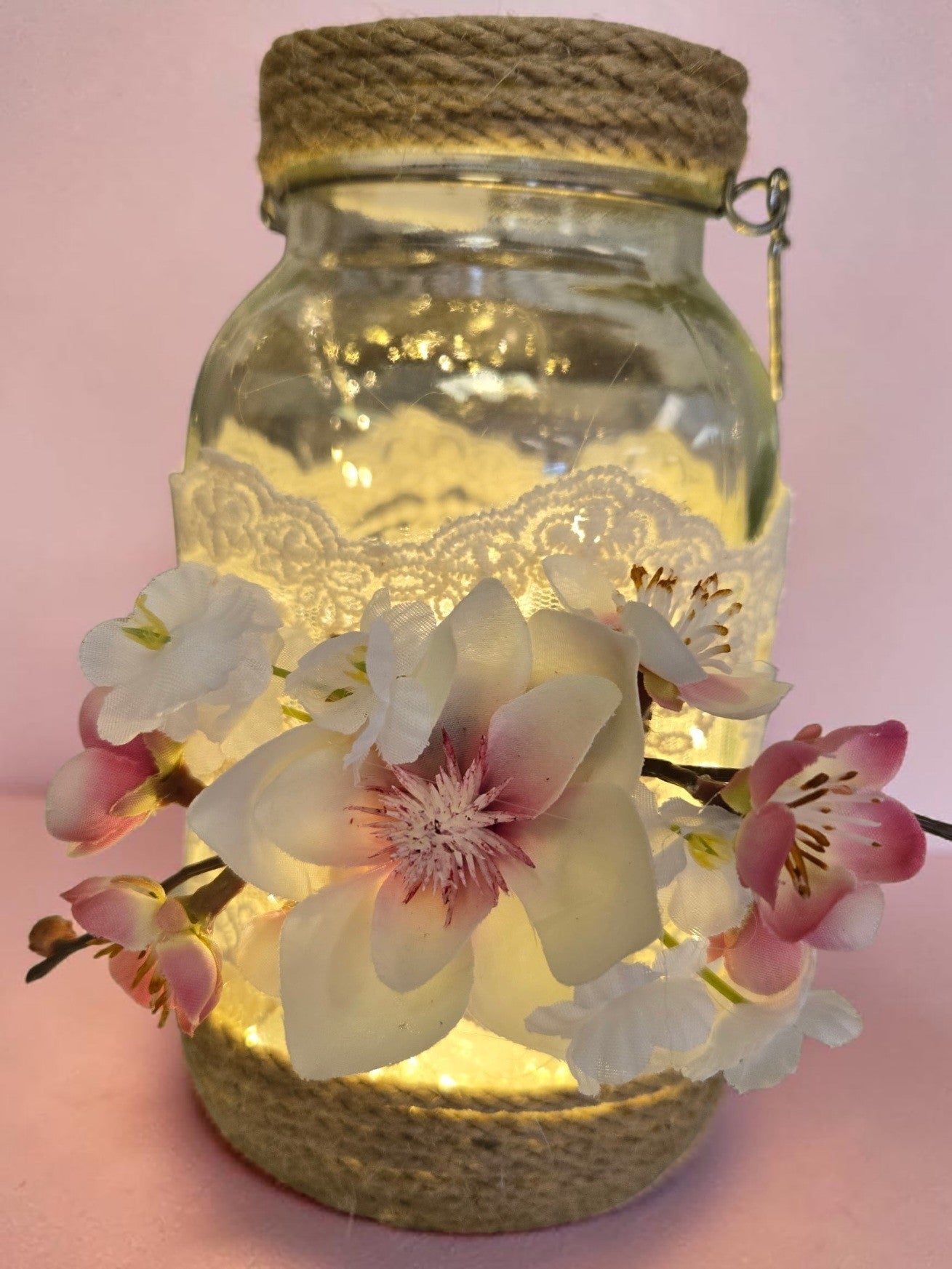 Rustic Lighted Mason Jar | Floral | Centerpiece | String Lights | Home Decor | Events