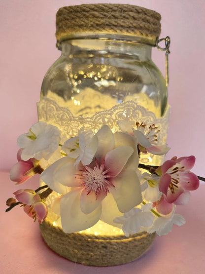 Rustic Lighted Mason Jar | Floral | Centerpiece | String Lights | Home Decor | Events