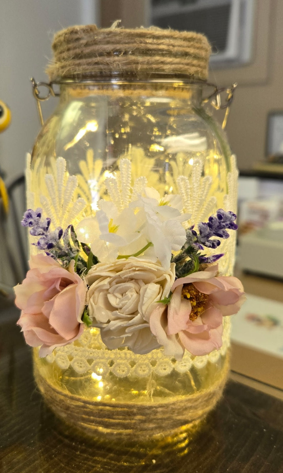 Rustic Lighted Mason Jar | Floral | Centerpiece | String Lights | Home Decor | Events