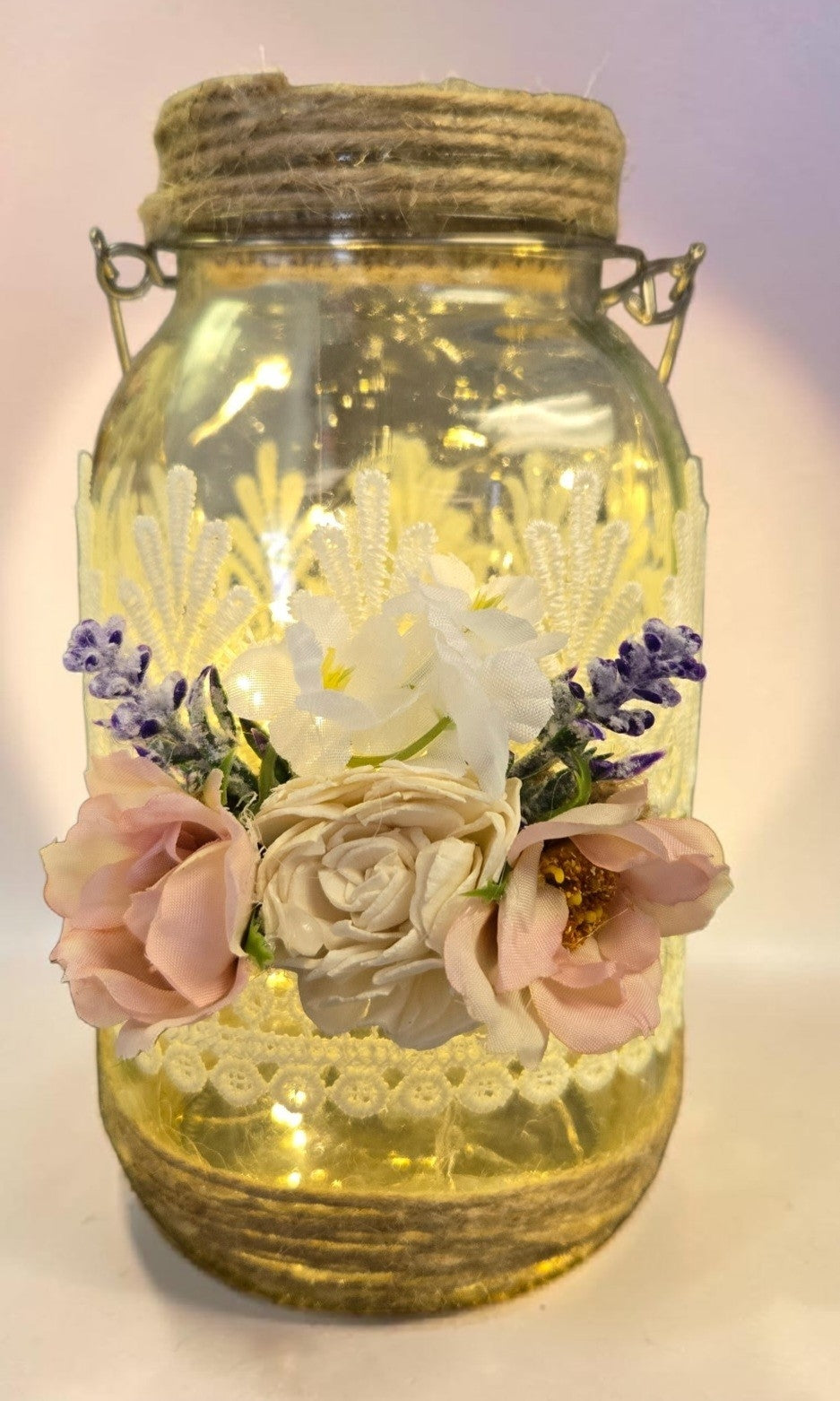 Rustic Lighted Mason Jar | Floral | Centerpiece | String Lights | Home Decor | Events