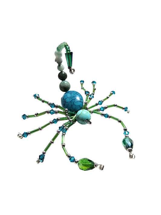 Beaded Scorpion. Scorpion. Scorpion Ornament. Scorpion Decor. Turquioise Silver Beads Arachnid