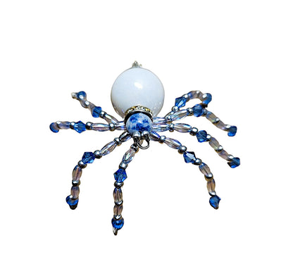 Beaded Spider. Spider. Spider Ornament. Spider Decor. White Blue Silver. Christmas Spider